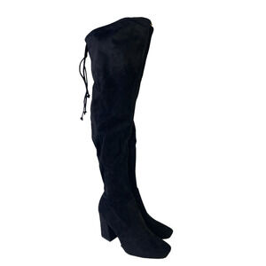 Unisa Women's Quesia Block Heel Over the Knee Boots Black Faux Suede Women's 5.5